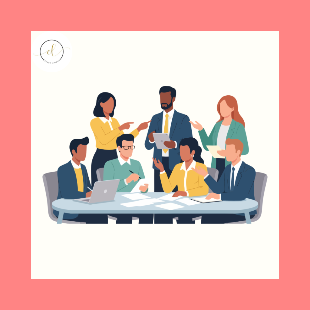 Cours d’anglais sur mesure en entreprise avec des professionnels en formation lors d’une session de communication internationale